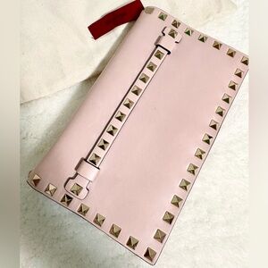 Valentino Blush Pink Rockstud Leather Clutch